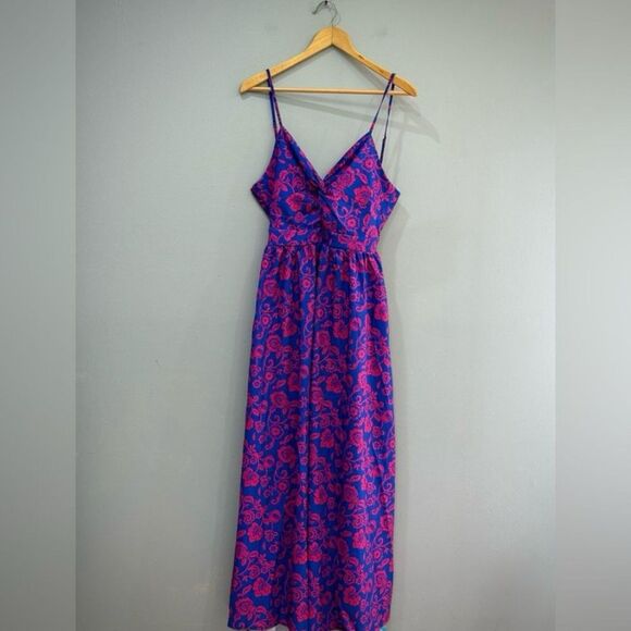 Blue/Red Cupshe Floral Tie-Back Maxi Dress Size M NWT - Picture 4 of 8